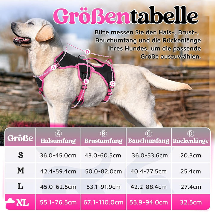 rabbitgoo Ausbruchsicheres Hundegeschirr Grosse Hunde mit Griff, Anti Zug Sicherheitsgeschirr Hund A