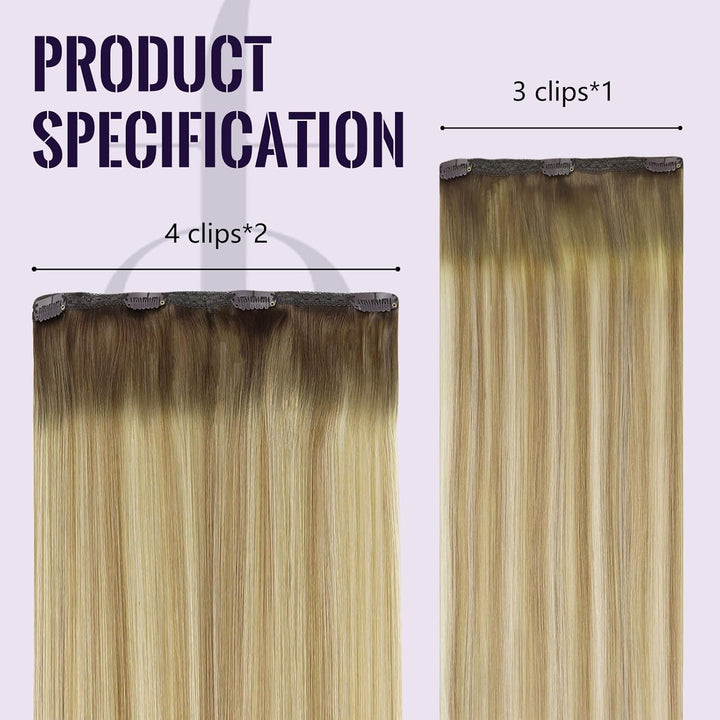 Fshine Echthaar Extensions Clip, 30cm 3 Stücke 50g Haarextension Echthaar Clip in Haarverlängerung M