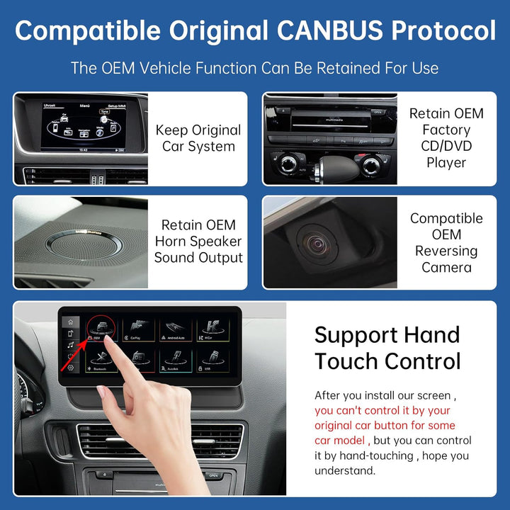 Road Top 12,3 Zoll Autoradio Drahtlos CarPlay Touchscreen für Audi Q5 2009-2017 Jahr mit 3GMMI, Auto