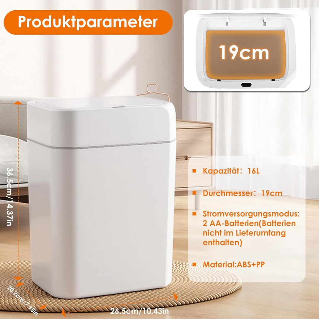 16L Mülleimer mit Sensor, Automatik Touchless Mülleimer mit Hand und Knie Sensor, Schnelle Reaktion,