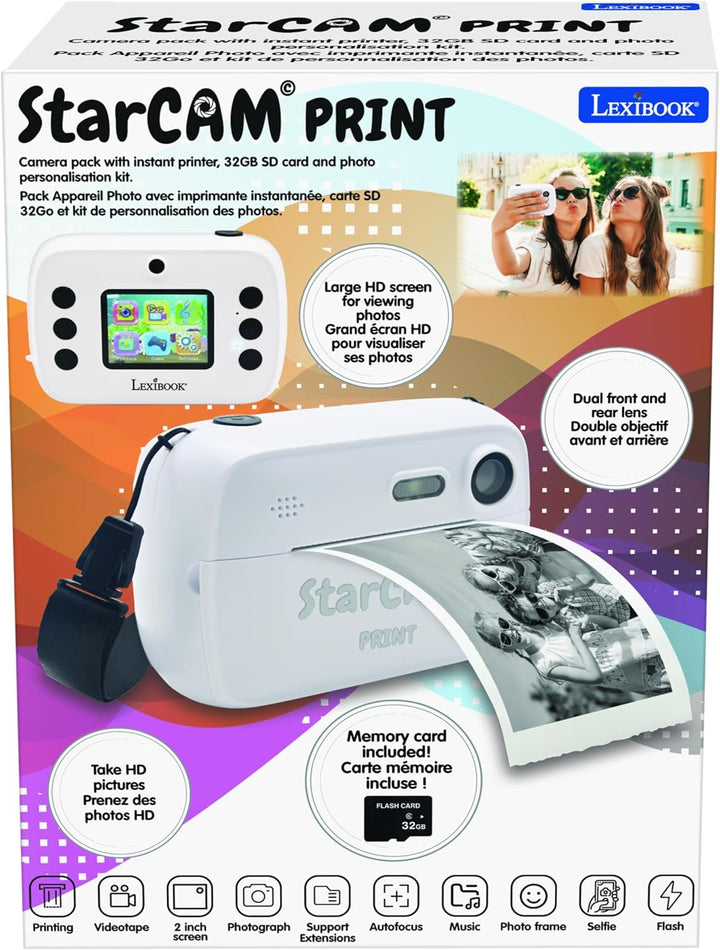Lexibook StarCAM Print, Kamerapaket mit Sofortdrucker, Foto- und Videofunktion, 32GB SD-Karte und Fo