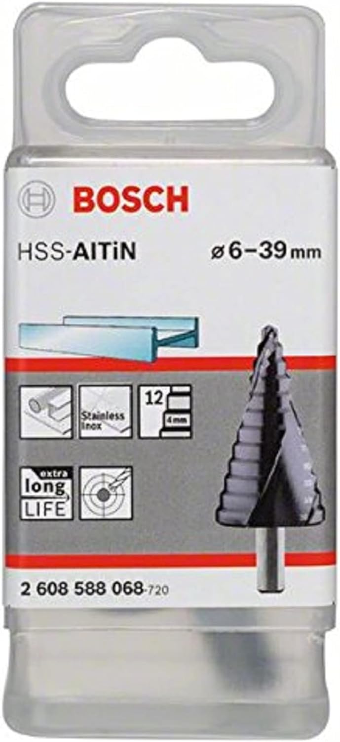 Bosch Professional Stufenbohrer HSS-AITiN mit 3-Flächen-Schaft (Ø 6-39 mm, 12 Stufen)