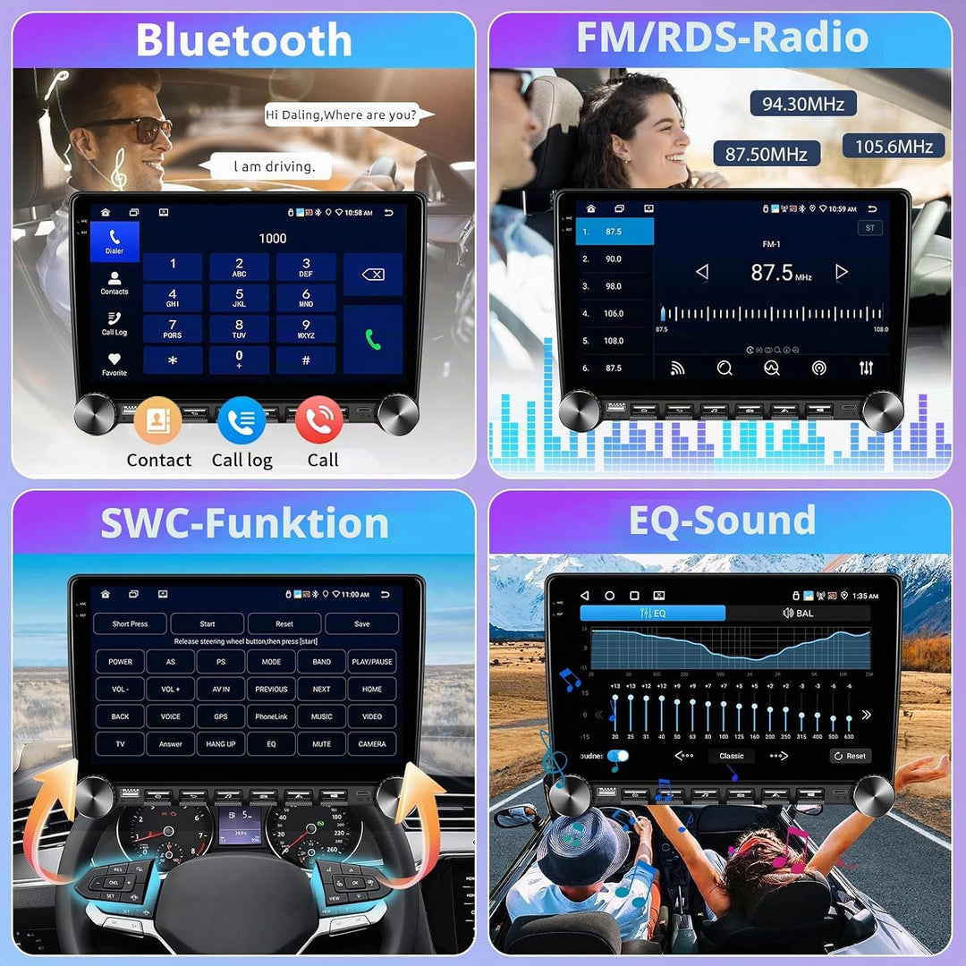 4GB+64GB Autoradio mit Kabelloses Carplay/Android Auto, 10 Zoll 2 Din Android Bildschirm Touchscreen