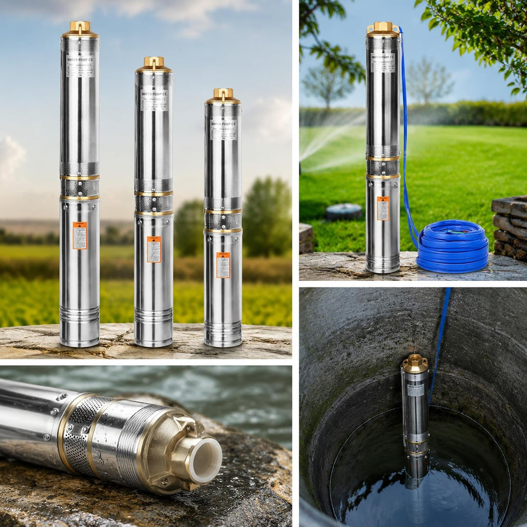 Edelstahl Tiefbrunnenpumpe 1100W/1,5PS, 20m Anschlusskabel, max. 81m Förderhöhe, ab 4 Zoll Brunnen,