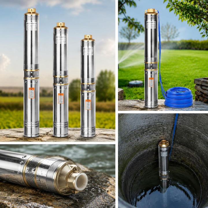 Edelstahl Tiefbrunnenpumpe 1100W/1,5PS, 20m Anschlusskabel, max. 81m Förderhöhe, ab 4 Zoll Brunnen,