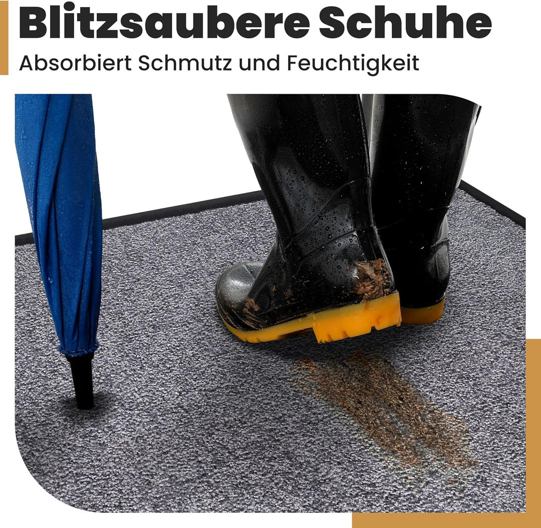 Saubere Schuhe Dank saugstarkem Stoff (robust) perfekte Grösse Hellgrau in 60x90cm - Fussmatte innen