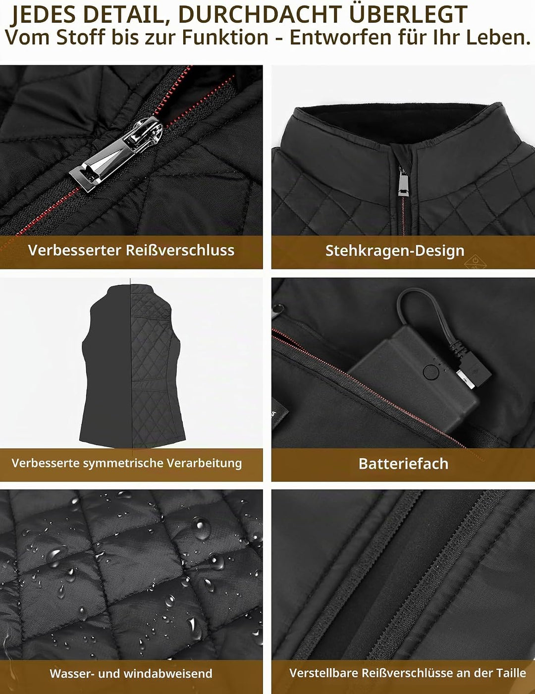 Kintiwe Beheizbare Weste, Beheizte Weste Damen mit Akku, Beheizbare Jacke Heizweste Wärmeweste mit 3