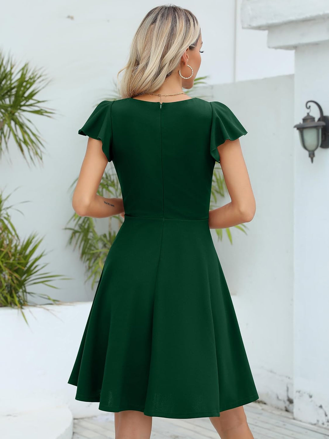Missufe Damen Cocktailkleid Elegant Vintage Minikleid Kurz A-Linie Herzausschnitt Kleider, Dunkelgr&