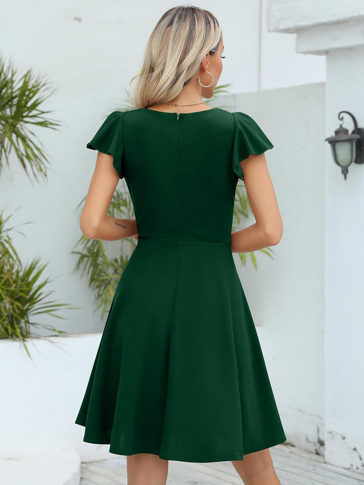Missufe Damen Cocktailkleid Elegant Vintage Minikleid Kurz A-Linie Herzausschnitt Kleider, Dunkelgr&