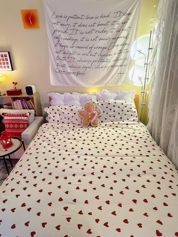 Bettwäsche 135x200 Mädchen Rot Weiss Herzen Kinder Bettwäsche Set Microfaser Herzchen Bettbezug und