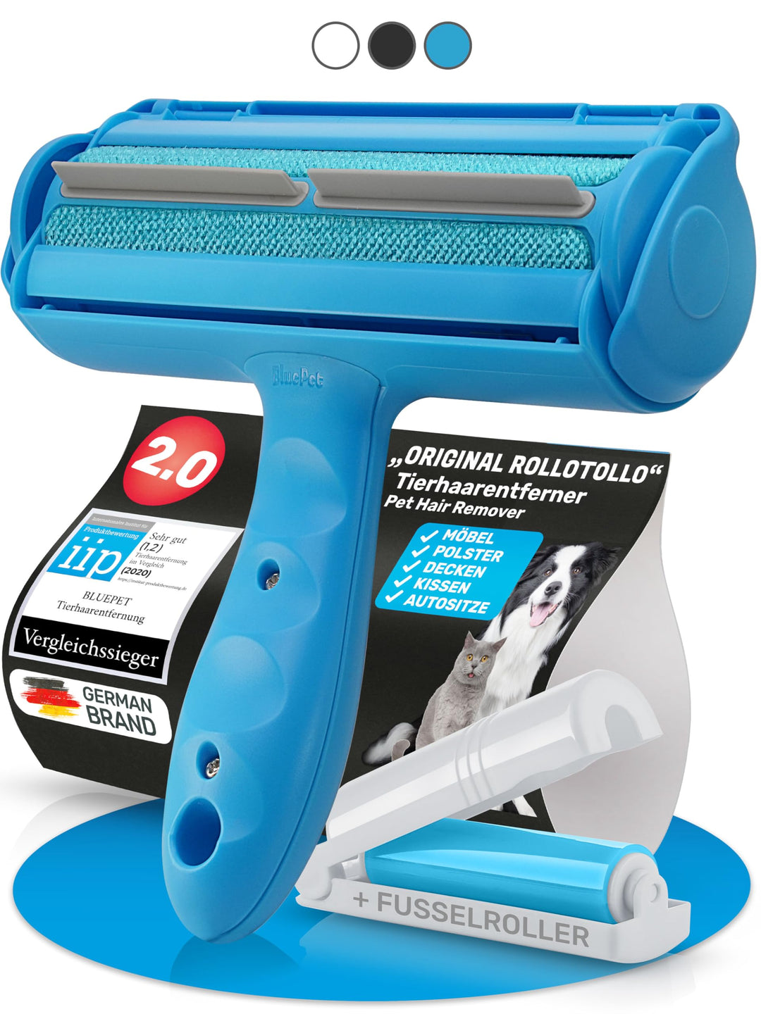 BluePet Tierhaarentferner wiederverwendbar mit Mini Fusselrolle | Fusselentferner für Kleidung, Sofa