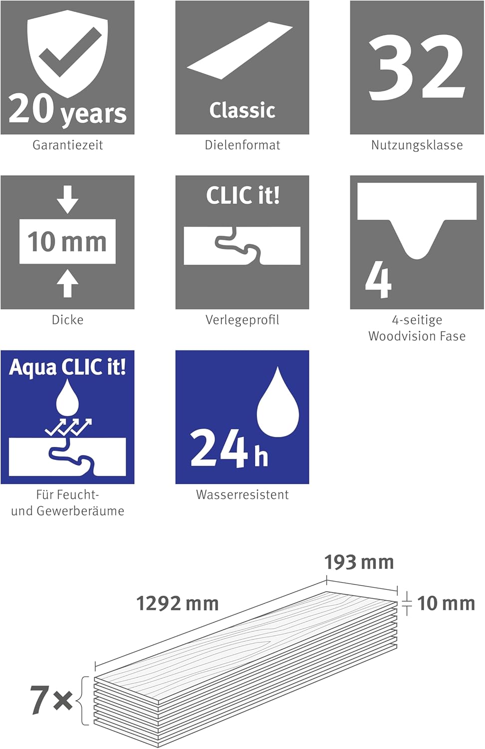 EGGER NatureSense Aqua Laminat EL1028 Avery Eiche grau 1292x193x10mm (1,746m²) 1,746m² | Boden, 1,74