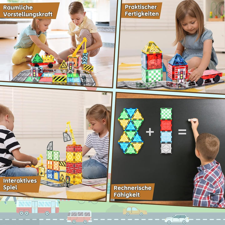 BuzzoXerex Magnetische Bausteine Stadtstrassen Set, 70 Magnetische Fliesen Strassenset, Magnetbauste