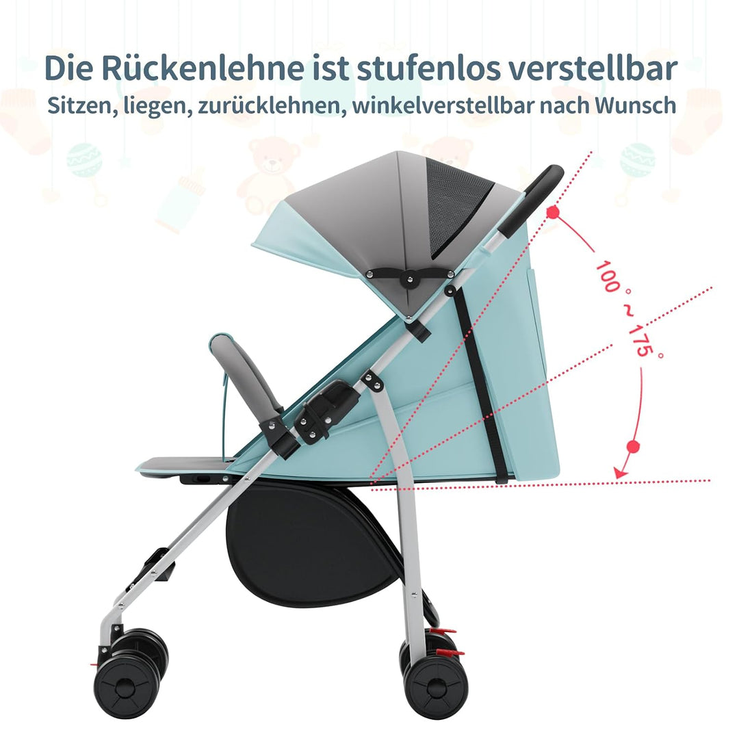 OHMG Kinderwagen Premium Kinderbuggy klappbar Liegebuggy Sportwagen Faltbar 360°Räder 5-Punkt Gurt I