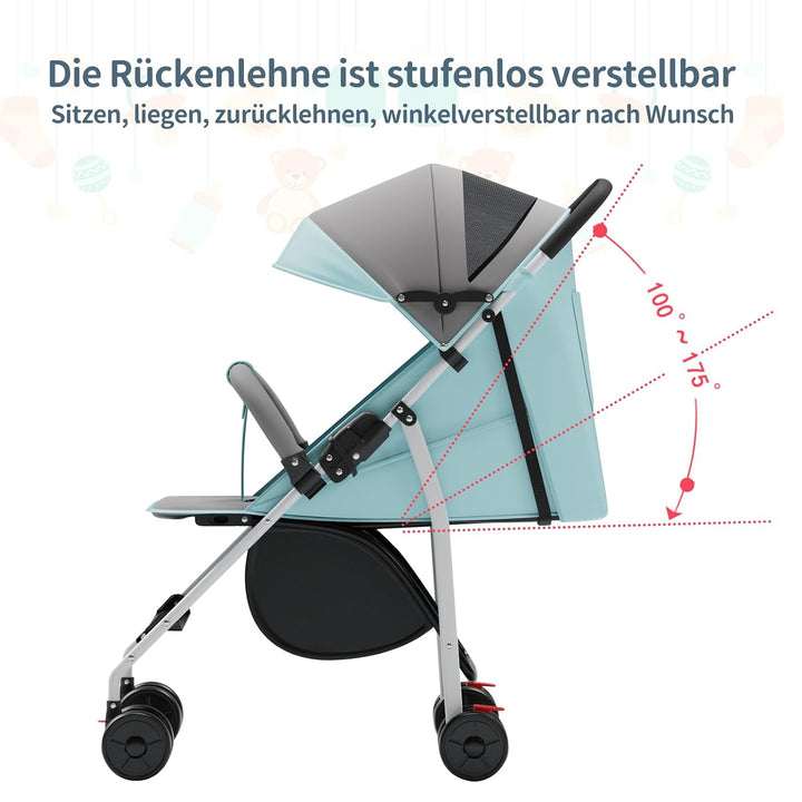 OHMG Kinderwagen Premium Kinderbuggy klappbar Liegebuggy Sportwagen Faltbar 360°Räder 5-Punkt Gurt I
