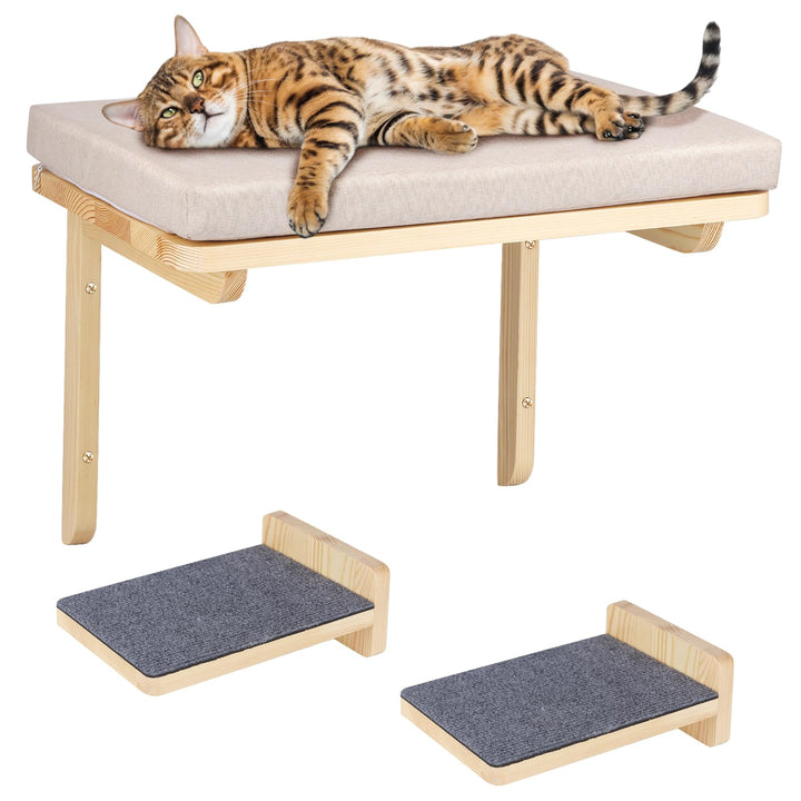 Kletterwand Katzen inkl,2X Katzentreppe Wand,Massivholz,Kratzbaum Wand,Hängematte Katze,Katzenwand,W