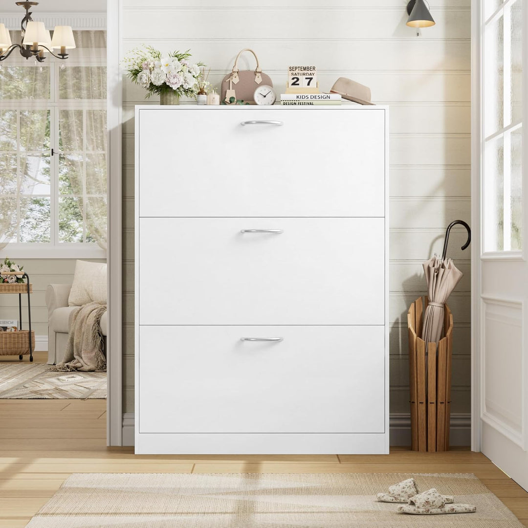 FirFurd Schuhschrank weiss mit Schuhkipper für 12-24 Parre, Schuhregal platzsparend für Schuhaufbewa