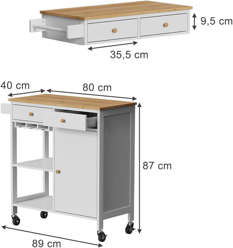 Vicco Küchenwagen Trayz, Weiss, 89 x 87 cm mit Rollen
