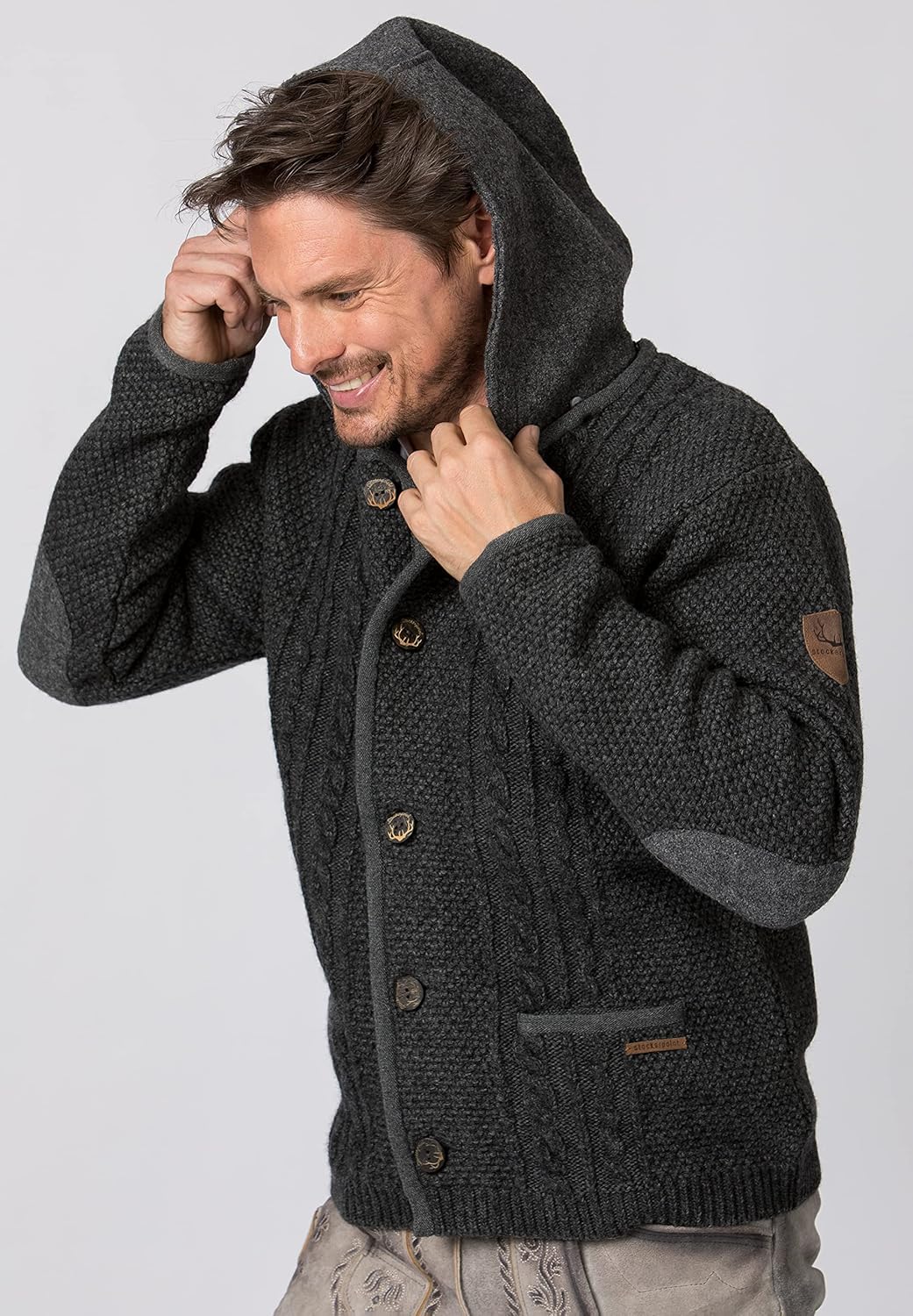 Stockerpoint Herren Milan Trachtenstrickjacke, Anthrazit