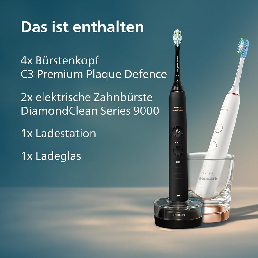 Philips Sonicare DiamondClean 9000 Elektrische Zahnbürste Doppelpack - 2 Schallzahnbürsten, 1x Ladeg