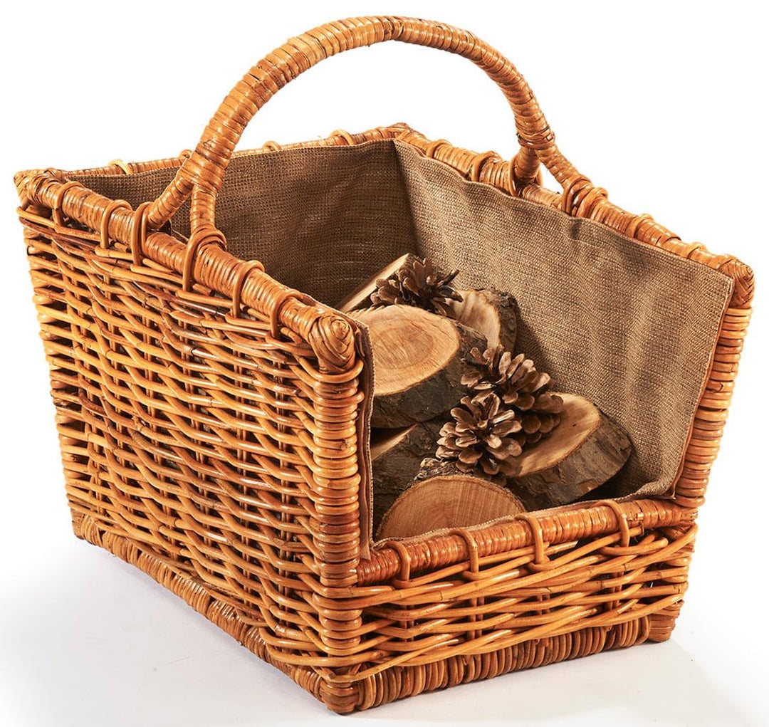 Kobolo Holztrage Holzkorb für Kaminholz - Rattan Lacak mit abnehmbarem Leinenstoff