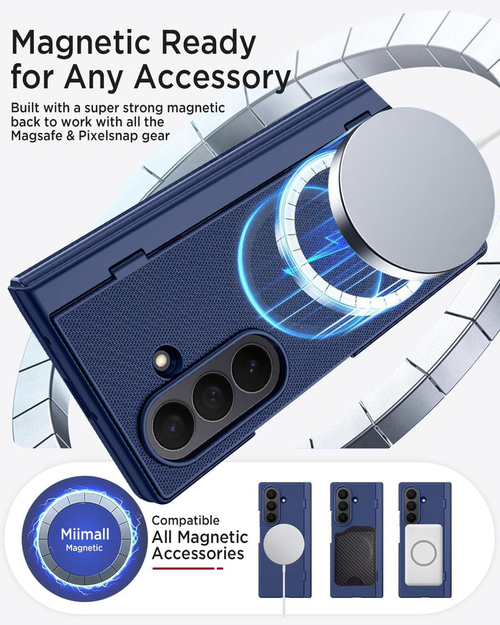 Miimall Magnethülle Kompatibel mit Samsung Galaxy Z Fold 7 Hülle mit Displayschutz, [Tragbarer Ständ
