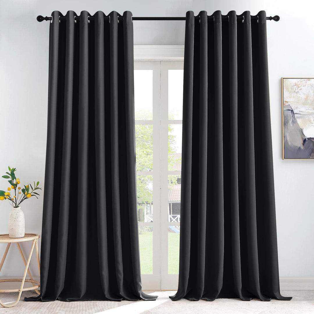 KGORGE Extra Breite Gardine Schwarz Blickdicht 2er Set 245 x 200 cm(HxB) Thermovorhänge Kälteschutz