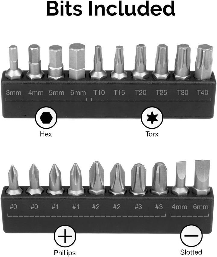 NEIKO 10573B Drehmomentschraubendreher-Set, 6,35 mm (1/4 Zoll), 20 Sechskant-Bits, 25,4 cm bis 127,7