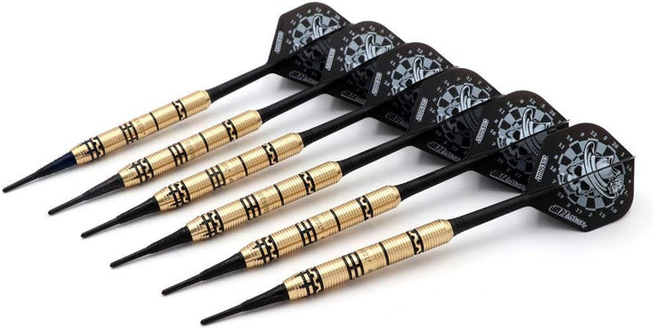 CUESOUL Jazz-Metal 19g Soft Tip Dart Set aus schwarz beschichtetem Messing mit integrierten AK5 Flig