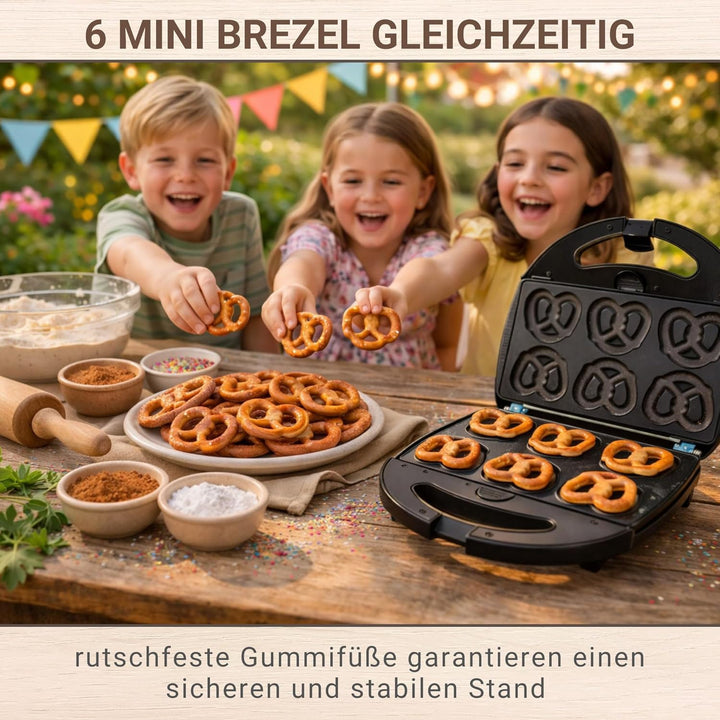 Syntrox Germany Mini Brezel Maker Chefmaker SM-1300W Mini Soft Pretzel mit herausnehmbaren Backplatt