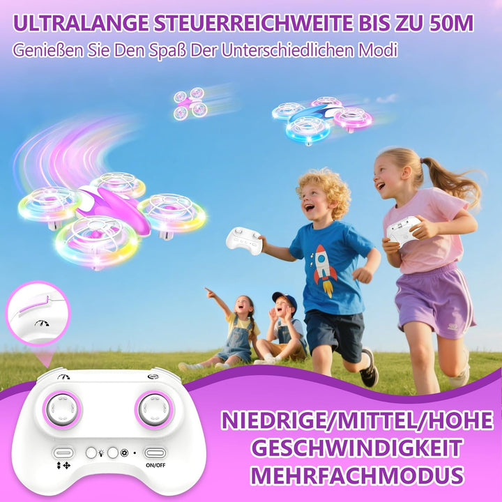 Mini Drohne für Kinder Spielzeug ab 6+ Jahre, Mini Drone Set mit 7 LED Lichteffekte, 3 Akkus, Indoor