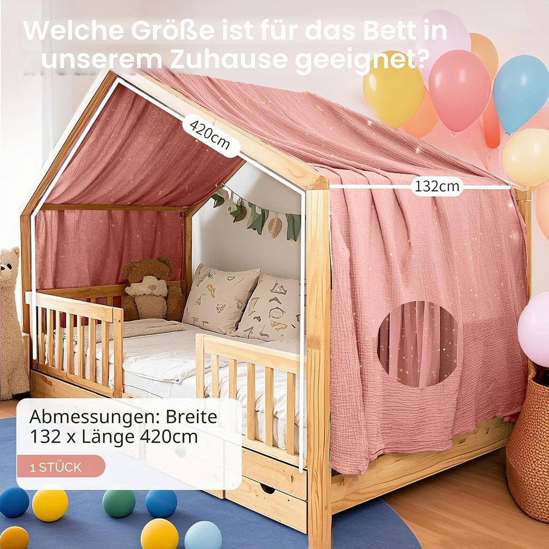 Home Bettbezug mit Goldener Applikation, handgefertigt aus 100% Baumwoll-Musselin, Stoffhimmel für d