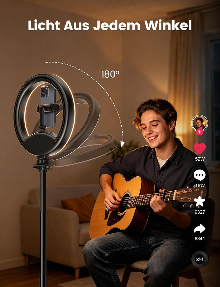 10" Ringlicht mit 195cm Stativ, Akku LED Licht für TikTok &amp; Streaming
