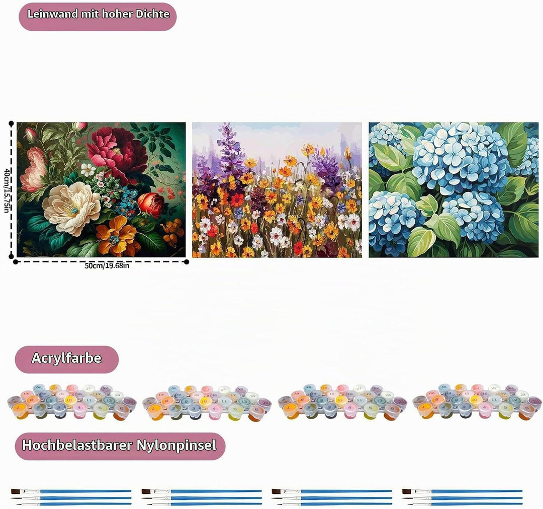 JATOK 3 Stück Malen Nach Zahlen Erwachsene, DIY Blumen Gemälde für Anfänger, Handgemalt Ölgemälde Le