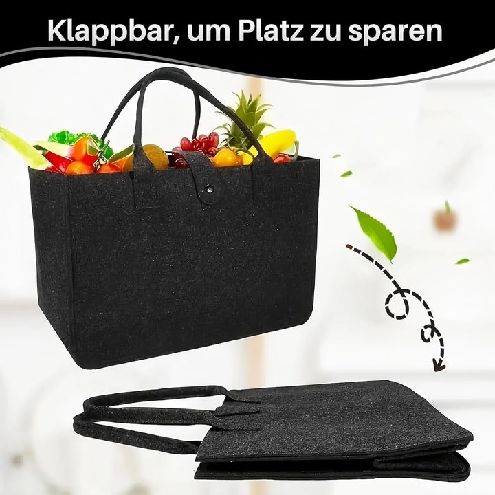 4 Stück Filztasche Einkaufstasche, Zusammenklappbar Filztasche Einkaufskorb, Filzkorb Tragetasche Fi