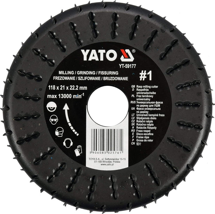 Yato YT-59177, Raspelscheibe D 118 x 22,2, Raspel stirnseitig/flächig, für Holz, Gipskarton