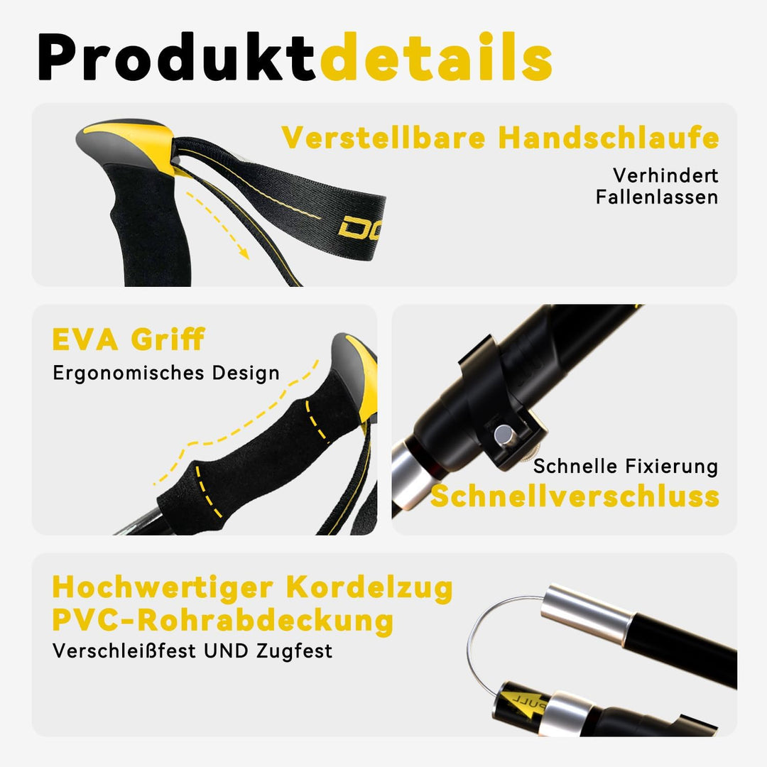 DOBESTS Wanderstöcke, Nordic Walking Stöcke Aluminium Schwarz Premium, Schwarz Premium