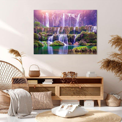 Bilder auf Leinwand 100x70cm Leinwandbild mit Rahmen Wasserfall Natur Gross Wanddeko Bild Schlafzimm