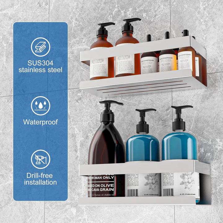 UUlioyer Duschablage ohne Bohren, Duschregal aus Edelstahl SUS304, 2 Stück Badezimmer Regal Organize