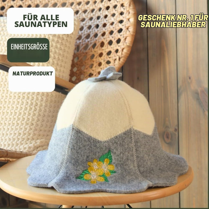 Saunahut für Damen und Herren aus Filz - Sauna Flower – Grau Saunahut für Herren und Damen aus 100Pr