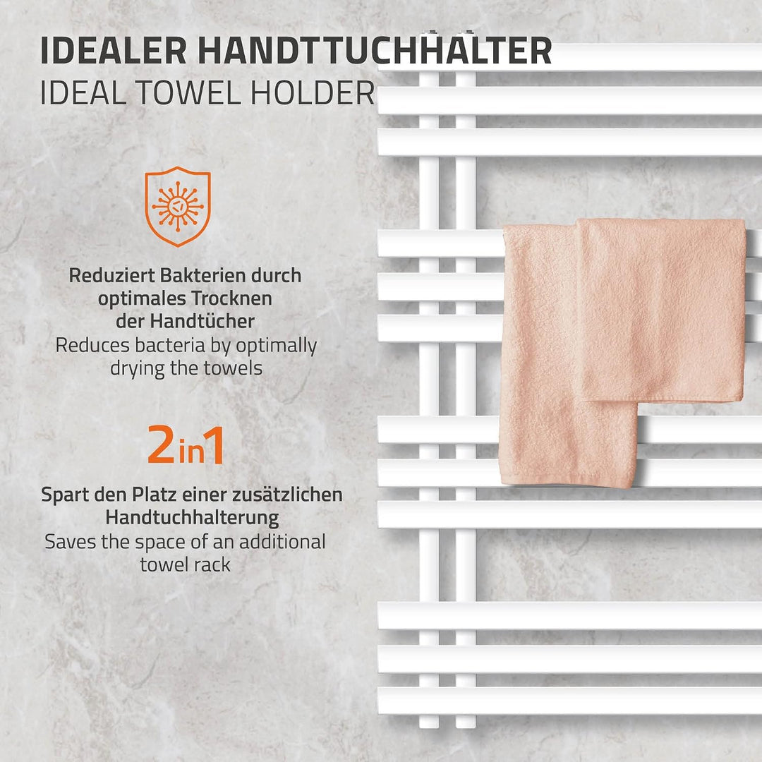 ECD Germany Iron EM Design Badheizkörper Elektrisch 600 x 1000 mm Weiss mit Heizstab 600W Weiss Gros