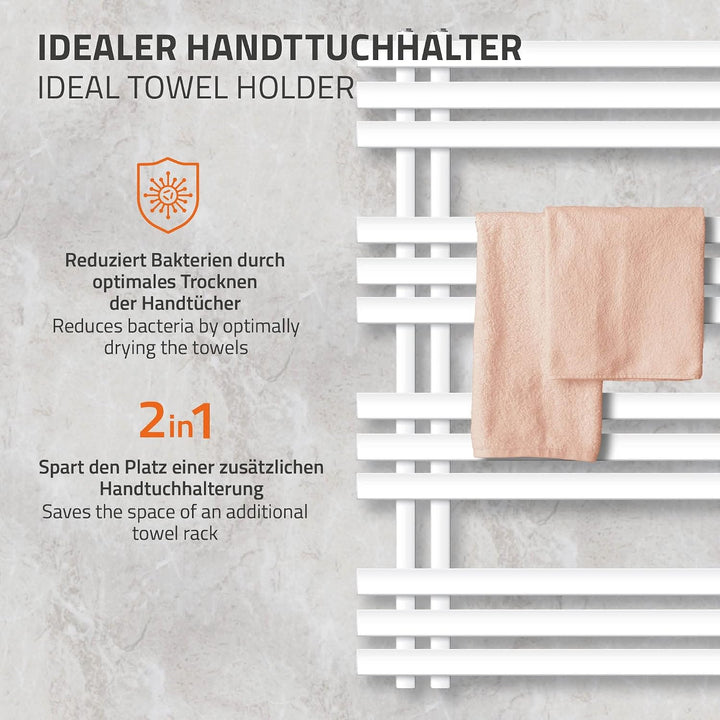 ECD Germany Iron EM Design Badheizkörper Elektrisch 600 x 1000 mm Weiss mit Heizstab 300W Weiss Gros