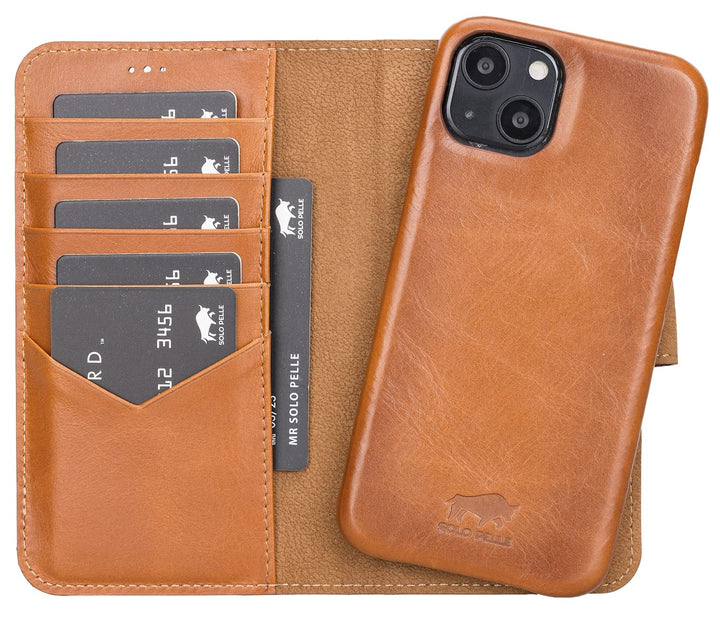 Solo Pelle Lederhülle kompatibel für iPhone 13 in 6.1 Zoll abnehmbare Hülle (2in1) inkl. Kartenfäche