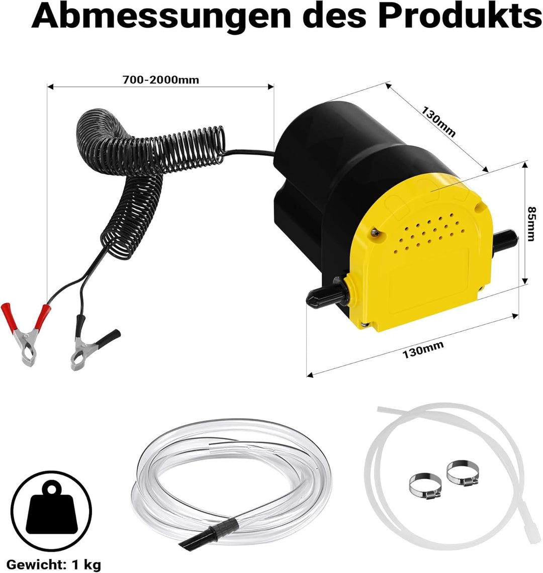 Wiltec Ölabsaugpumpe 12 V 60 W, 130 x 130 x 85 mm, 1 l/min, Absaugpumpe für Diesel, Biodiesel, Heizö
