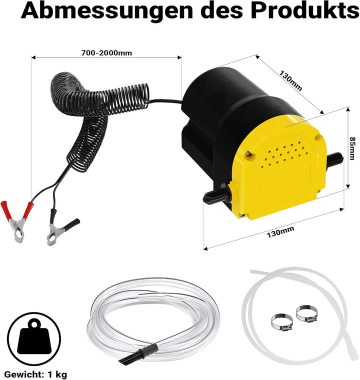 Wiltec Ölabsaugpumpe 12 V 60 W, 130 x 130 x 85 mm, 1 l/min, Absaugpumpe für Diesel, Biodiesel, Heizö