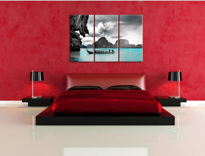 Pixxprint Thailand Phuket Playa Paradisiaca / 3-Teilig/Gesamtmass 120cm Leinwandbild bespannt auf Ho