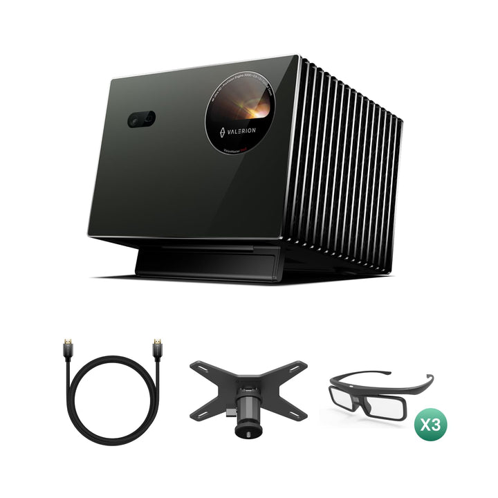 Valerion VisionMaster Pro2 4K Triple-Laser Beamer Bundle – Sofort einsatzbereit mit HDMI 2.1 Kabel,