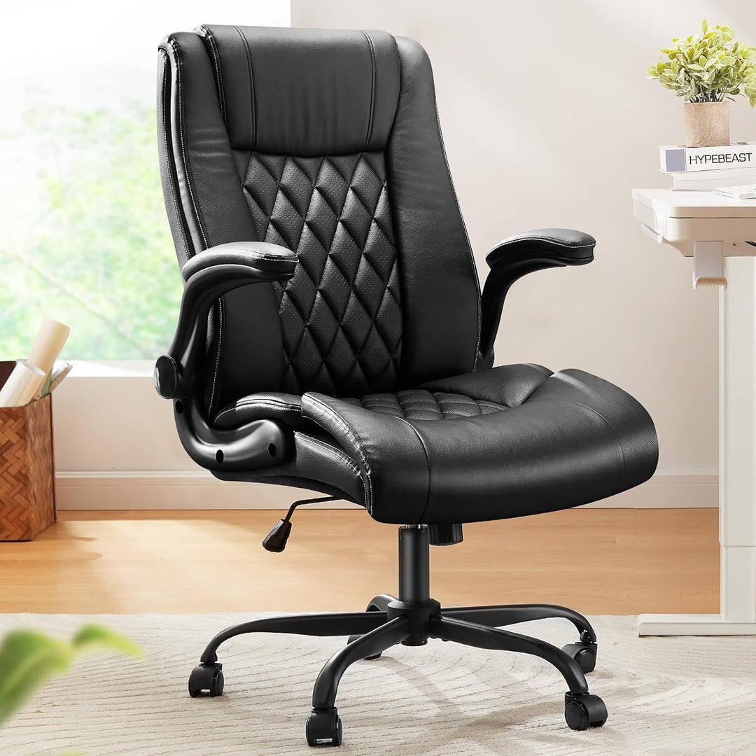 Marsail Chefsessel Bürostuhl mit Hochklappbaren Armlehnen, PU Leder Ergonomischer Schreibtischstuhl