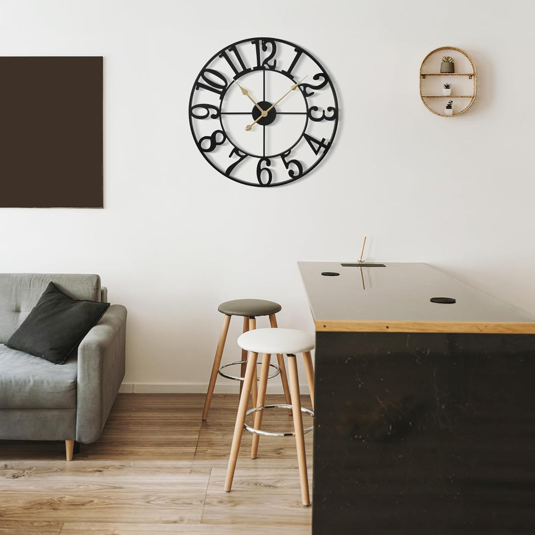 Wanduhr Gross Modern Nahezu Lautlos Ohne Tickgeräusche -60cm Durchmesser Wanduhren Modern Wohnzimmer