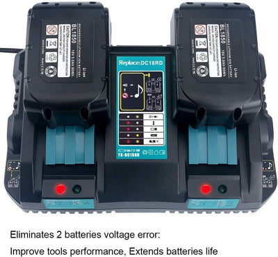 2 Stück 18V 5Ah BL1850 Akku & Ladegerät DC18RD 2-fach Dual Schnellladegerät für Makita BL1830 BL1840